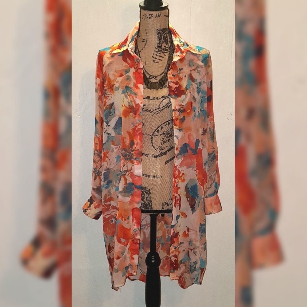 New Directions Sheer Floral Kimono